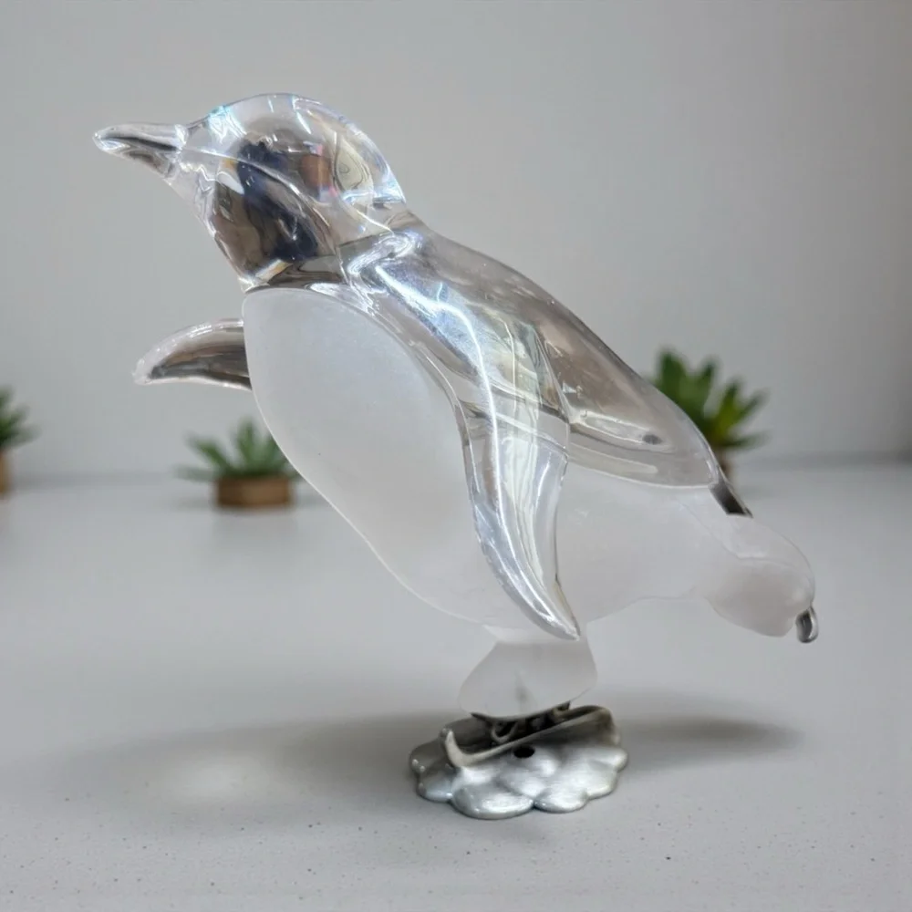 1950's Movie TV Prop MCM Lucite Penguin On Ice Skates Clear & Frosted 5” Tall - Picture 3 of 5